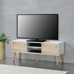 [en.casa] - Meuble tv Eskilstuna 120 x 30 x 47 cm Blanc Effet Chêne