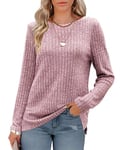 Odosalii Tunic Tops for Women UK, Ladies Tops, Long Sleeve Tops Women, Solid Color Crewneck Jumpers Elegant Ribbed Knit Sweater Basic Thermal Pullover Light Pink