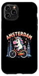 Coque pour iPhone 11 Pro Amsterdam Pays-Bas Licorne Vélo Fille Femme Rainbow