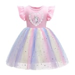 Unicorn Princess Tulle Ruffle Klänning för flickor - on stock Pink 4-5 Years