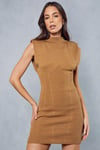 High Neck Knitted Shoulder Pad Mini Dress