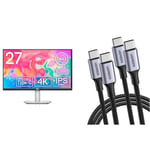 Dell S2722QC USB-C 27 Inch 4K UHD (3840x2160) Monitor, 60Hz, IPS, 4ms, AMD FreeSync, 99% sRGB, HDR & UGREEN 2 Pack USB C to USB C Charger Cable 100W 65W USB C Fast Charger Cable Compatible