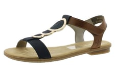 Rieker Femme Sandales 64278,Dame Sandale à lanières,Spartiates,Sandales Gladiator,Chaussures d'été,Confortables,Pazifik/Amaretto / 16,43 EU / 9 UK