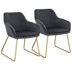 WOLTU Chaise de Salle à Manger Lot de 2, Moderne Chaise de Cuisine, Fauteuil scandinave, Chaise Coiffeuse, pour Salle de Séjour, Chambre à Coucher, Cuisine, en Velours et métal Gris Foncé BH246dgr-2