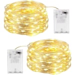 Lablanc - Home Guirlande Lumineuse, 2 Pièces 10m 100 led Guirlande Lumineuse a Pile, Rideau Blanc chaud Rideau Lumineux pour Interieur Exterieur,