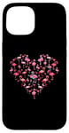 Coque pour iPhone 15 Flamant rose en forme de cœur