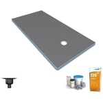 Wedi - Receveur de douche à carreler 160 x 90 Fundo Primo écoulement excentré + bonde verticale + kit d'étanchéité + colle 320