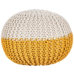 Pouf Rond en Coton Jaune et Beige à Billes de Polystyrène Coussin Intérieur Con