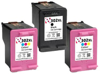 3 x 302XL Black and Colour Refilled Ink Cartridges For HP Officejet 3833 Printer