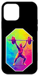 Coque pour iPhone 12 mini Powerlifter Low Poly exécutant une presse aérienne d'haltère