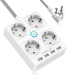 Multiprise Parasurtenseur Parafoudre(2500W/10A,1050J), Bloc Multiprise Electrique Avec 4 Prises Et 4 Ports Usb, Multiprise Usb Avec Interrupteur Pour Voyage Bureau Maison - Cordon De 1,8M