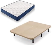 HOGAR24 ES Lit Complet – Matelas viscoélastique viscorelax + Base tapissée 3D + 6 Pieds de 26 cm, 120 x 190 cm, Mousse à mémoire de Forme, 120x190