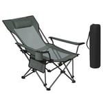 WOLTU Chaise Camping Pliante, Chaise de Pêche Léger et Portable, Fauteuil Pliant avec Dossier Réglable, Appui-tête, Poche Latérale, Garde-gobelet et Sac de Transport, Gris CPS8163gr