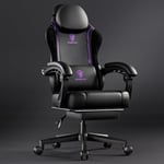 Dowinx Gaming Chair with Footrest, Gaming Chair for Adults, Ergonomic Gaming Chair with Pocket Spring Cushion and Massage Lumbar Support, High Back Leather Video Game Chair Office, 200kg Purple