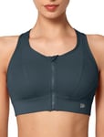 Yvette Soutien Gorge de Sport Femme Zipper Avant Dos Nageur Maintien Fort Brassière Fitness sans Armature pour Gros Seins Course Jogging,Gris,S Grande Taille