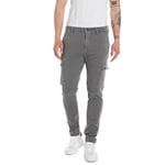 Replay men's cargo trousers Hyperflex with stretch, gray (Medium Gray 176), 36W / 32L