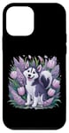 Coque pour iPhone 12 mini Husky aux tulipes et aux lilas