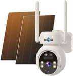 [24/7 Enregistrement 4MP Caméra Surveillance WiFi Extérieure Solaire sans Fil 2K Caméra WiFi avec 2X Panneau Solaire Détection de Mouvement Alarme,Vision Nocturne à Couleurs,Compatible Kit