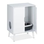 Relaxdays Meuble de Toilette pour Chat, 2 Portes, Cache-litière, entrée, Petite Armoire, HxLxP : 77x58x40 cm, Blanc