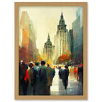 Doppelganger33 LTD Autumn On Wall Street New York City Painting Artwork Framed A3 Wall Art Print