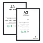 A3 Certificate Picture Frame,2 Pack Black Wood Photo Frame with plexiglass for Wall Mount Display,29.7x42 cm,Set of 2