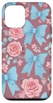 Coque pour iPhone 15 Nœuds bleu clair, roses et papillons fantaisistes