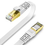 1m x 2 Pièces Câble Ethernet Cat 8 Plat, Câble RJ45 Avec Connecteurs Plaqués Or - Cable Réseau LAN Haut Débit 40 Gb/s - 2000 MHz - Blanc