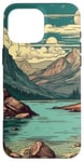 Coque pour iPhone 16 Pro Max Rocky Mountain Lake Vintage Paysage graphique