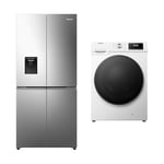 Bundle of Hisense WFQA1214EVJM Freestanding 12 KG Front Load Washing Machine Energy Rating A + Hisense RQ5P470SMIE Wifi Connected American Fridge Freezer with Water Dispenser, No Frost, 482 liters