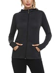 Sykooria Sweat à Capuche Femme Zippé Automne Hiver Chaud Veste Femme de Sport Respirant à Manches Longues Jacket Zippé pour Fitness Running-Noir-XXL