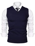 Sykooria Pull Homme sans Manches en Col V Gilet Veste en Maille Automne Homme Cardigan Décontractée en Tricot - Bleu - XL