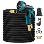 COOLPEEN 100ft-2, Expandable Garden, 100 Ft Leakproof 10 Function Spray Nozzle, Flexible Water, Retractable Hose Pipe with 1/2" Solid Brass Connector ＆ Storage Bag, Black