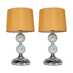 Pair of - Modern Decorative Chrome & Mosaic Crackle Glass Table Lamps with a Mustard Shade