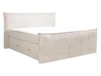 Ensemble complet boxspring tête de lit + sommiers coffre + matelas + surmatelas - 2 x 80 x 200 cm - Velours côtelé - Ivoire -