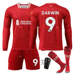 Liverpool Barn Hemmaställ 2024-2025 Höst & Vinter Nr 9 strumpor + Skydd 26 DARWIN No 10 socks + Guard 26