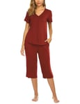 Ekouaer Ensemble Pyjama Court 2 Pièces pour Femme - Vêtements de Nuit Courts - Vêtements de Nuit pour L'Été - Vin Rouge - S