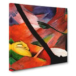 Sleeping Deer In The Forest by Franz Marc Classic Painting Canvas Wall Art Print Ready to Hang, Framed Picture for Living Room Bedroom Home Office Décor, 14x14 Inch (35x35 cm)