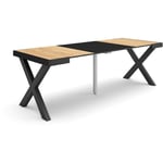 Table console extensible, Console meuble, 220, Pour 10 personnes, Pieds bois massif, Style moderne, Chêne et noir - Skraut Home