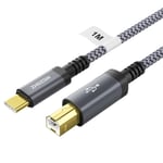 Câble USB B vers USB C tressé de 1 m pour imprimante HP, Epson, Canon, scanner, Lexmark, DAC, clavier MIDI, MacBook Pro, /Air, iMac XPS ASUS etc