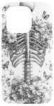 iPhone 15 Pro Skeleton Ribcage Anatomy with Flowers Butterflies Case