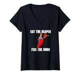 Womens Eat The Carolina Reaper Spicy Chili Red Pepper Hot Sauce V-Neck T-Shirt