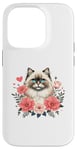 Coque pour iPhone 14 Pro Roses Flowers Himalayan Cat