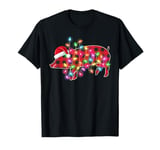 Red Plaid Buffalo Pig Christmas Lights Pajamas Xmas Women T-Shirt