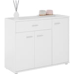 Idimex - Buffet coraline, commode meuble de rangement avec 1 tiroir et 3 portes, en mélaminé blanc mat - Blanc