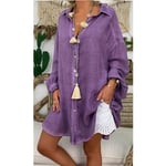 Women'S Shirt Long Sleeve Plus Size Linen Shirt Women White Button Down Shirt Loose Casual Cotton Blouse Womens Tops And Blouses Shirts Blusas-Purple_Xl