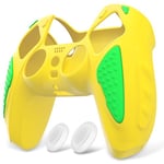 playvital Housse en Silicone pour ps5 Manette,Housse de Protection Antidérapante pour ps5 Cover en Silicone avec Capuchon Joystick pour ps5-Jaune Citron & Vert(Édition Chevalier)