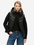 Superdry Hooded Fuji Quilt Padded Gilet - Black, Black, Size 14, Women