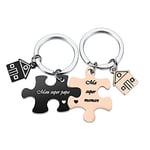 Jovivi Porte-clés Couple Ying Yang Puzzle avec Gravé Mon super papa+Ma super maman Keychain Pendentif Or+Noir Puzzle Amour Famille Acier Inoxydable Accessoire Cadeau père mère