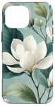 Coque pour iPhone 16 Pro Max Fleurs de magnolia avec fond bleu sarcelle subtil