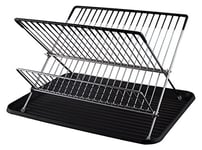 Buckingham Folding 2 Tier Drainer Dish Drying Rack with Board/Tray, Metal, Chrome, 42 x 32 x 25 cm